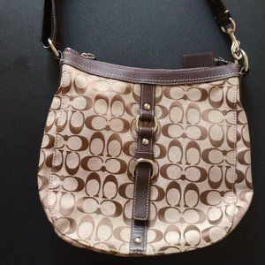 Coach Shoulder Signature Bag Leather and Canvas  Chocolate and tan